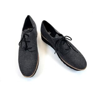 Eileen Fisher Eddy Platform Oxfords Women 9.5 EUC Herringbone Lace-up Comfort